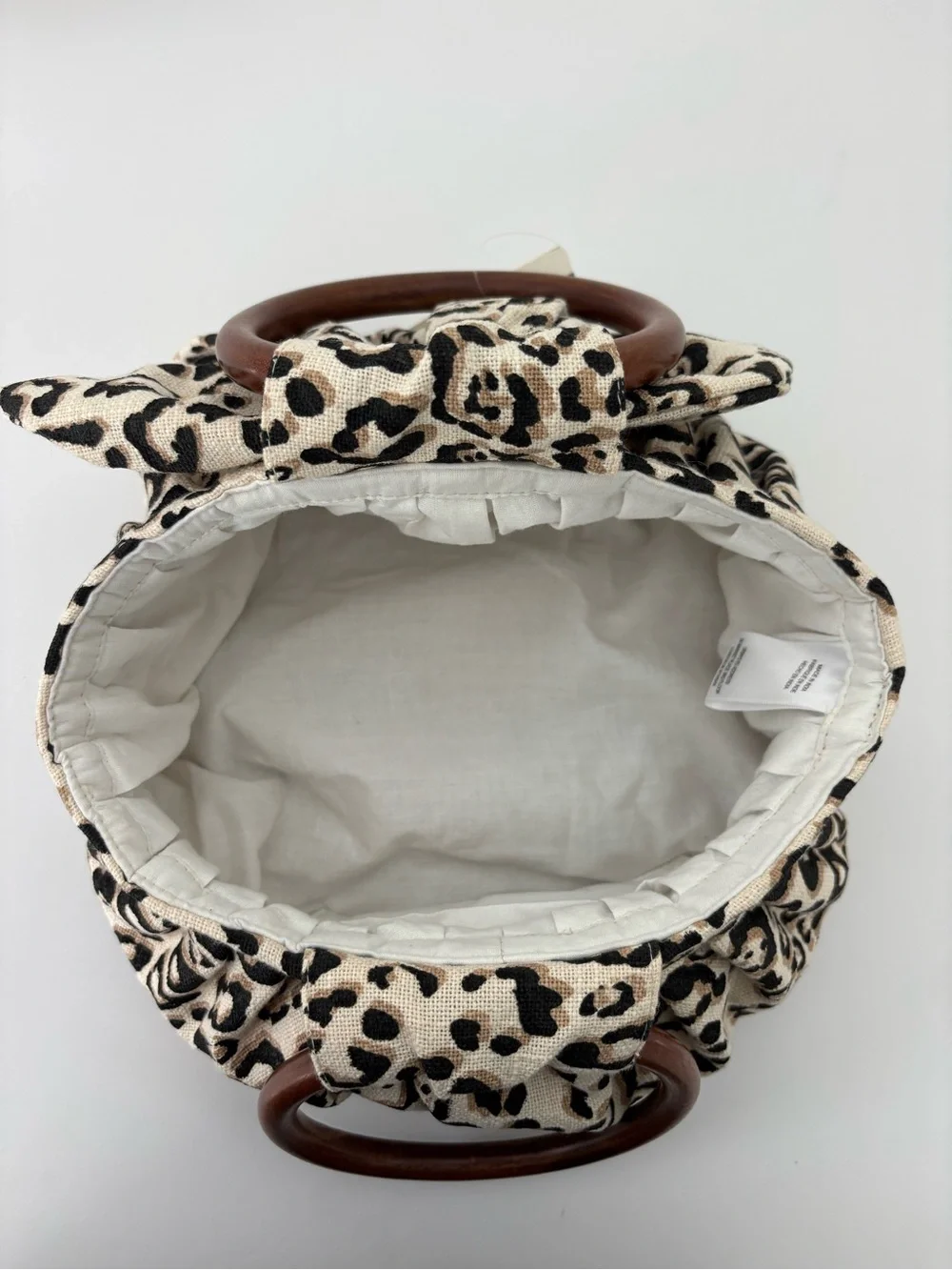 Anthropologie Pippa Bow-Tied Bag NWT Leopard Print Round Wooden Handles
